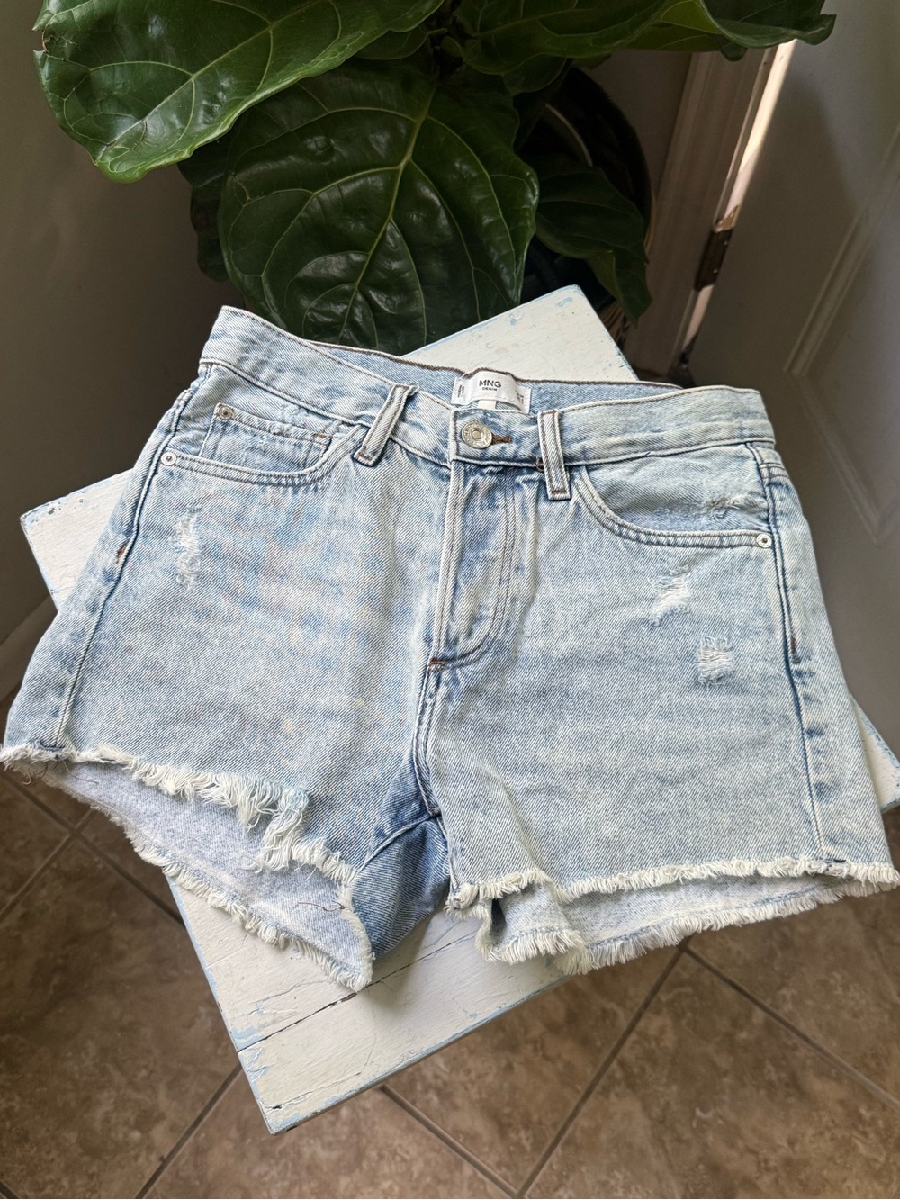 Mango mid rise denim shorts